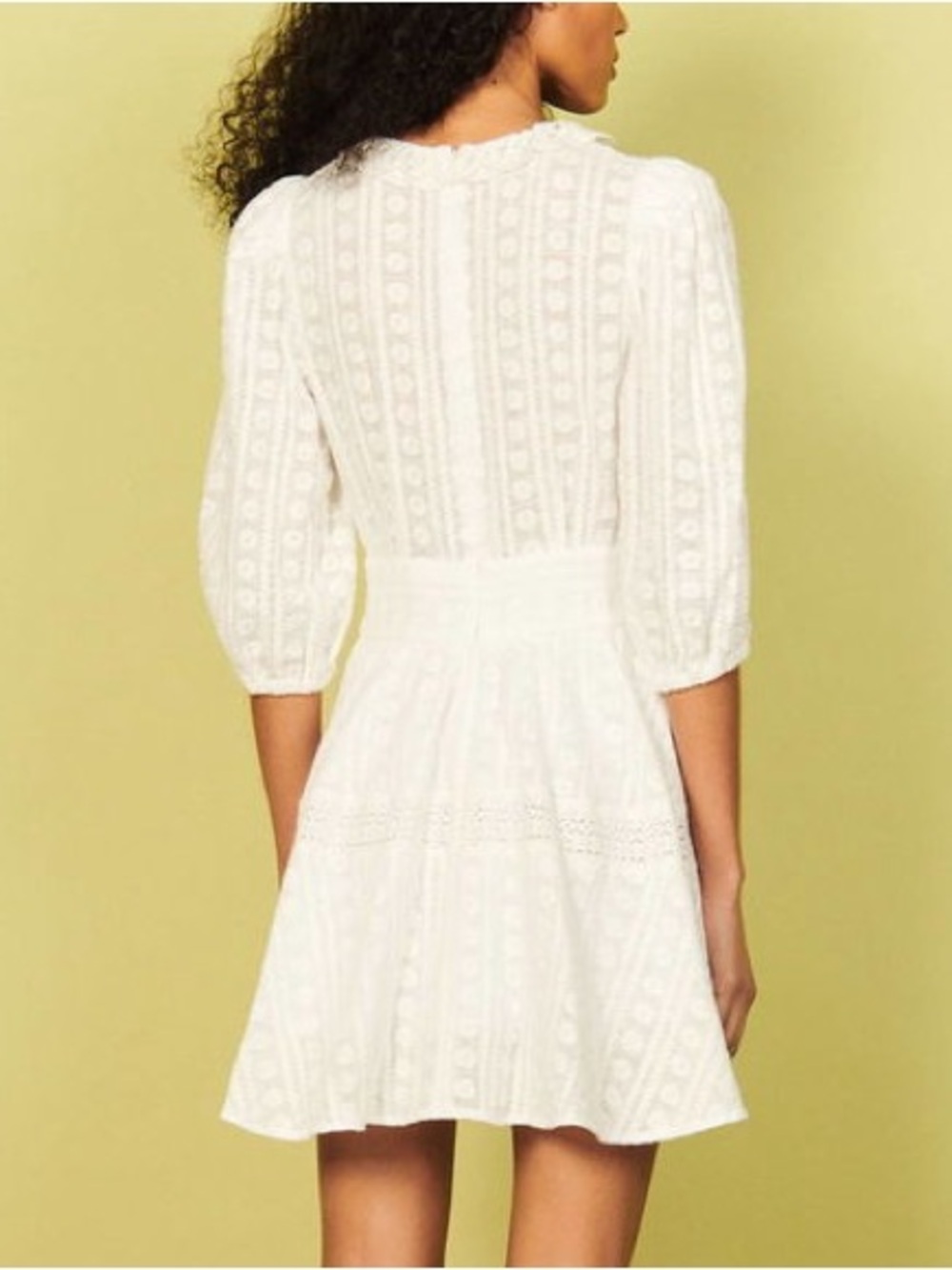 Sandro Gianni Embroidered Lace Ruffle Mini Dress Ecru Off-white Size 10 - Picture 4 of 15